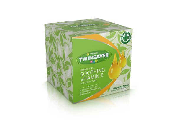 Twinsaver 3 PLY FACIAL TISSUE CUBE VITAMIN E 60’S