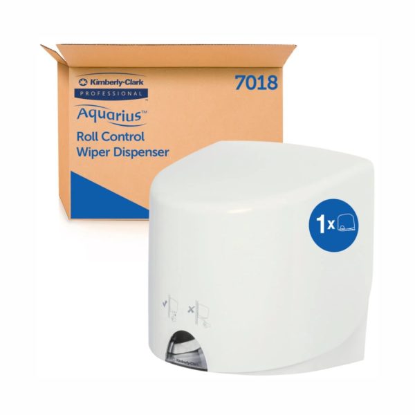 KIMBERLY-CLARK AQUARIUS Roll Control Wiper Dispenser - Centrefeed Roll Dispenser - White, Wall Mounted