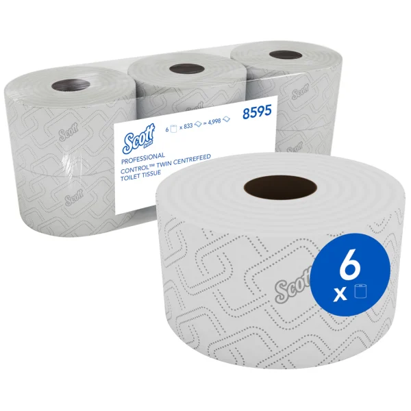 KIMBERLY-CLARK SCOTT CONTROL Twin Toilet Tissue - 2 Ply Toilet Paper Centrefeed Rolls (Pack of 6 Toilet Rolls)