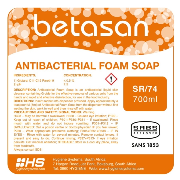 BETASAN ANTIBACTERIAL FOAM SOAP - 700ml x 6
