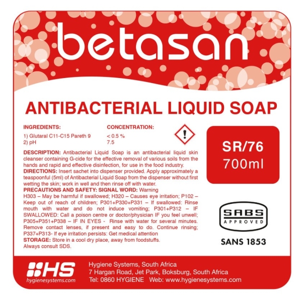 BETASAN ANTIBACTERIAL LIQUID SOAP - 700ml x 6
