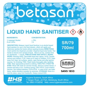 BETASAN LIQUID HAND SANITISER SACHET - 700ml x 6