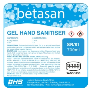 BETASAN HAND SANITISER GEL SACHET - 700ml x 6